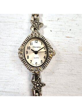 Vintage Gramercy Markasite Style Star Link Bracelet Watch Silver Tone Quartz